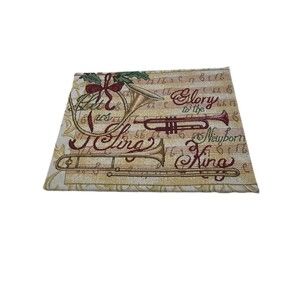 New Christmas Tapestry Tacked To Art Canvas “Glory To The Newborn King” Trumpet